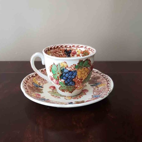 Woods Burslem England Demitasse Cup and Saucer HYDE Scroll and Fruits Pattern - Picture 1 of 3